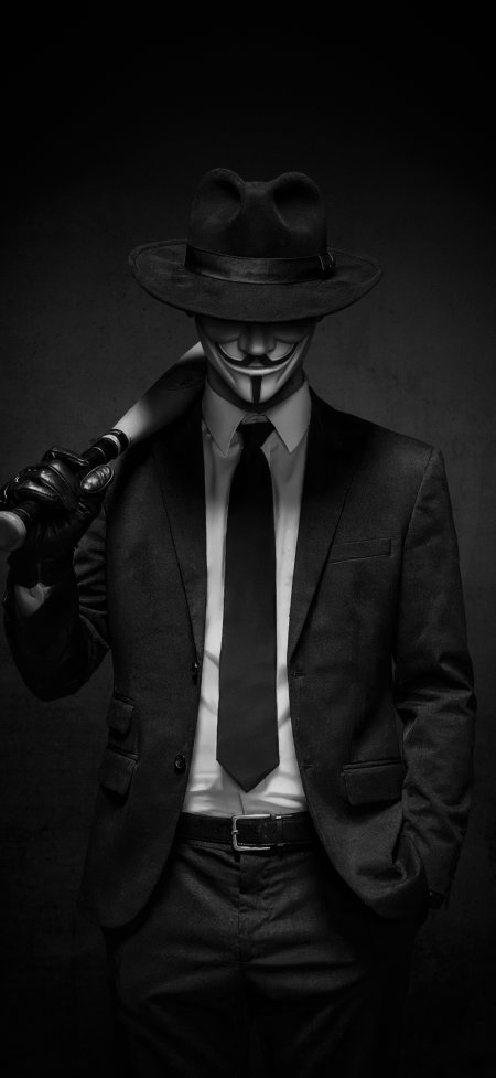 V字仇杀队面具西装棒球棍黑影视剧照手机壁纸