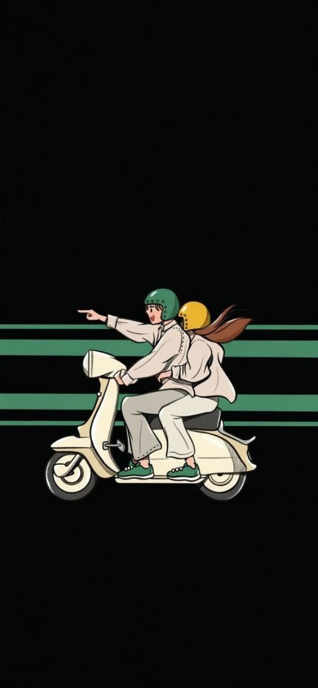 情侣骑车兜风简约动漫插画动漫手机壁纸