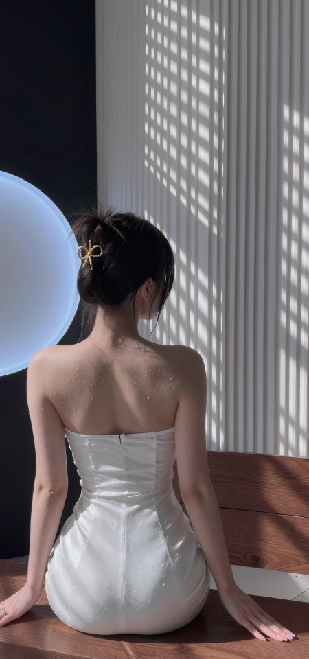白裙背影金蝴蝶结光影唯美美女手机壁纸