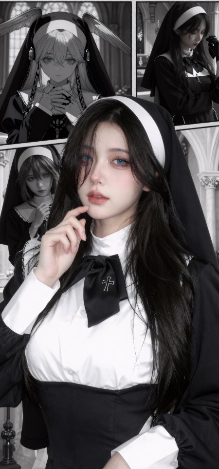 哥特修女蓝眸暗黑氛围拼图动漫美女手机壁纸