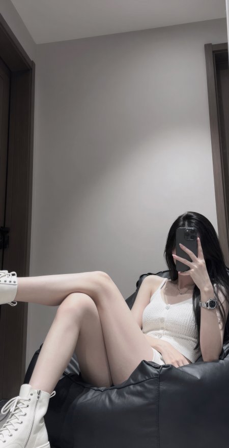 白色针织短裤马丁靴长腿美女手机壁纸
