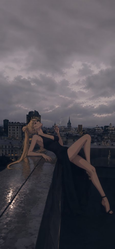 美少女战士月野兔黑裙夜景少女动漫手机壁纸