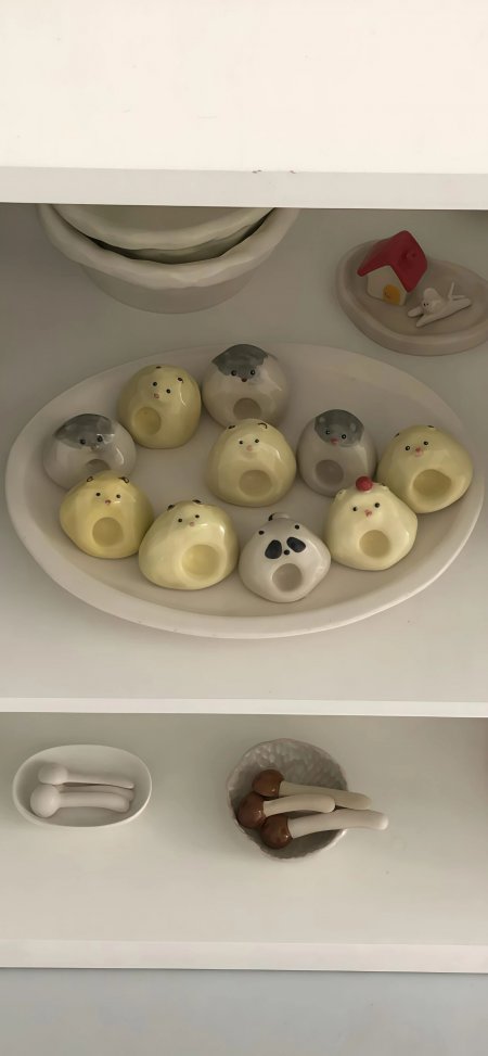 陶瓷小动物摆件奶油风治愈可爱静物手机壁纸