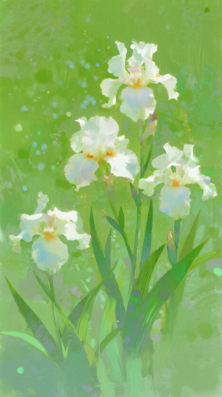 清新白色鸢尾花手绘唯美绘画手机壁纸