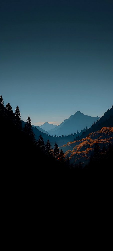 暮色山脉秋林剪影宁静治愈风景手机壁纸