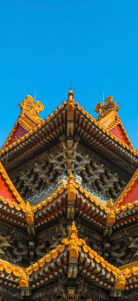 故宫金黄琉璃瓦蓝天古建筑摄影建筑手机壁纸