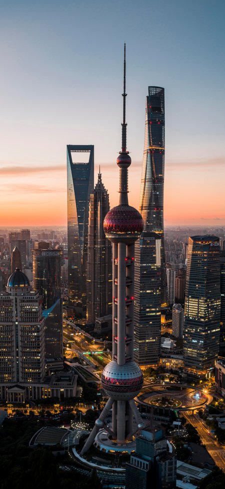 上海东方明珠夕阳城市建筑手机壁纸