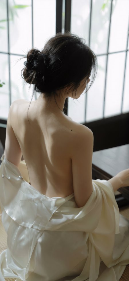 露背盘发丝绸睡袍唯美氛围美女手机壁纸