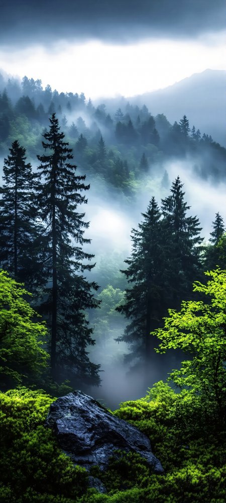 深山密林云雾缭绕治愈风景手机壁纸