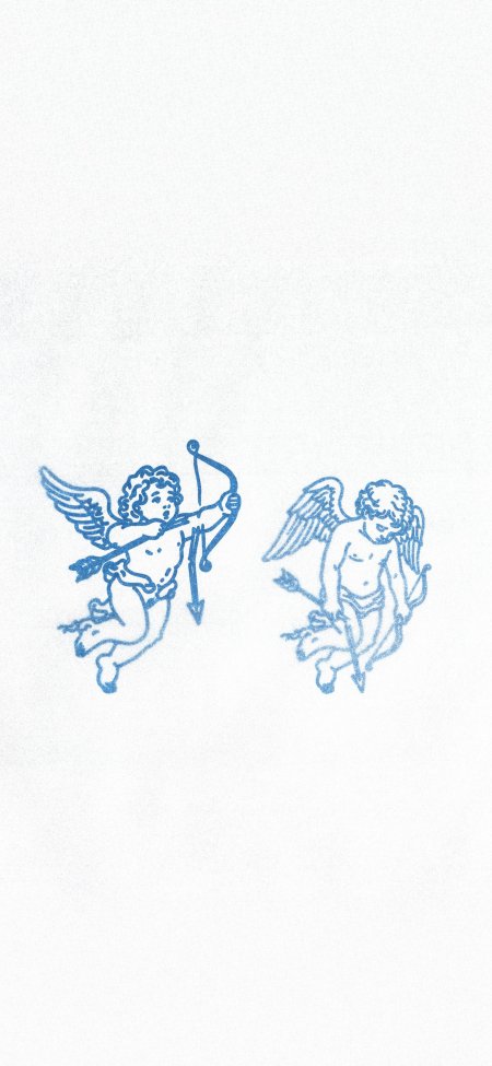 蓝色线稿丘比特天使简约插画动漫手机壁纸