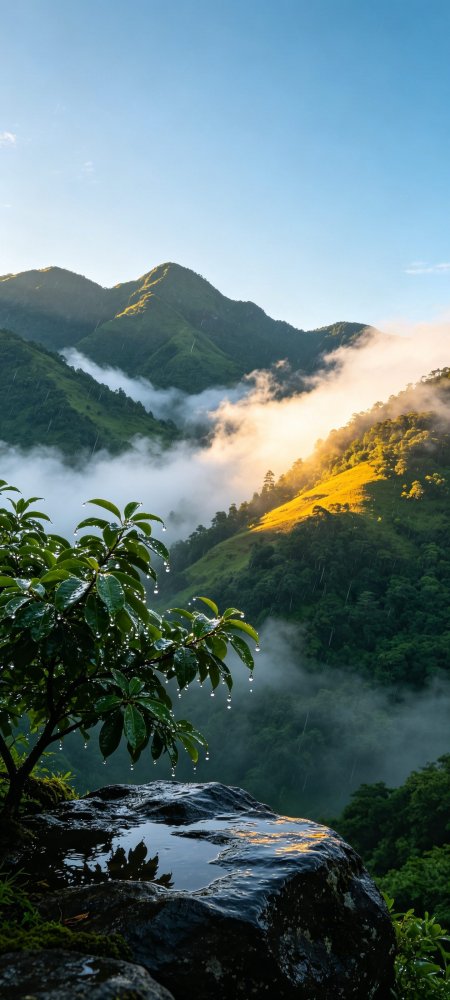 晨雾青山阳光洒落山谷风景手机壁纸