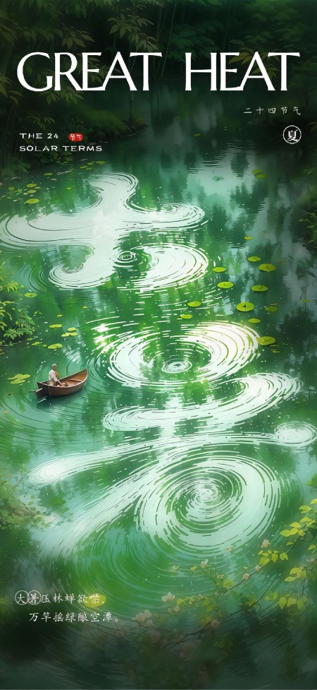 大暑节气绿林小船涟漪风景手机壁纸