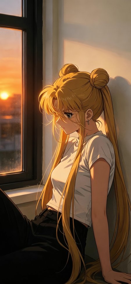 美少女战士窗边夕阳金发动漫手机壁纸
