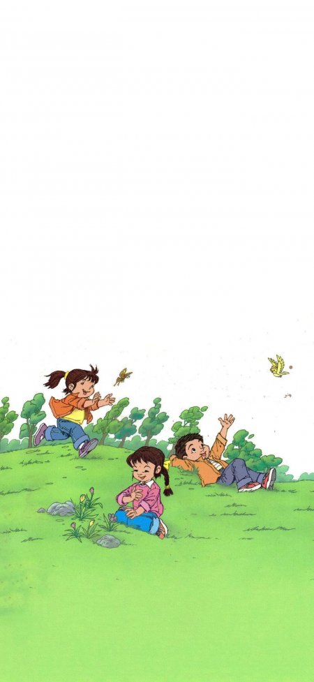 草地玩耍快乐童年插画动漫手机壁纸