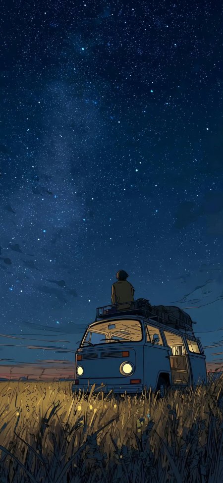 星空银河面包车露营治愈风景手机壁纸