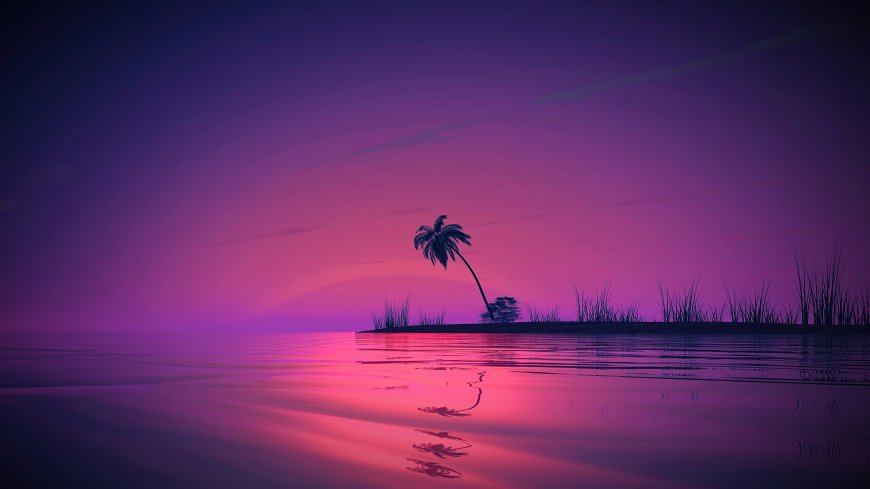 热带海滩棕榈日落风景电脑壁纸