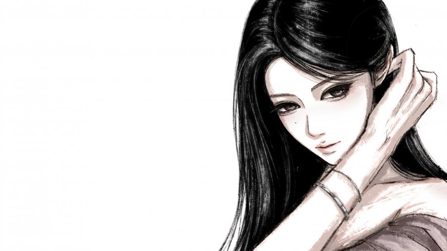 黑发拢发侧颜唯美少女二次元动漫电脑壁纸