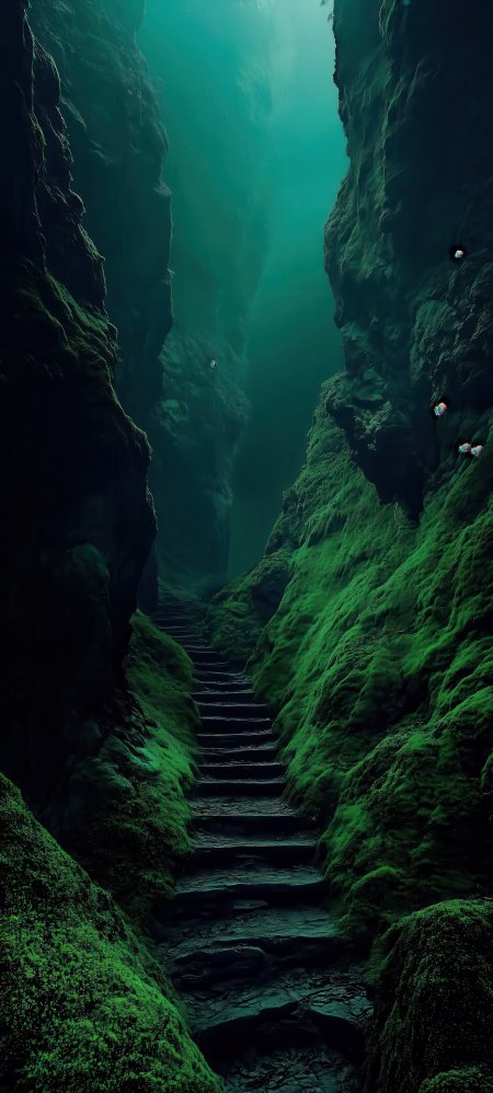 绿苔石阶幽谷青光唯美风景手机壁纸