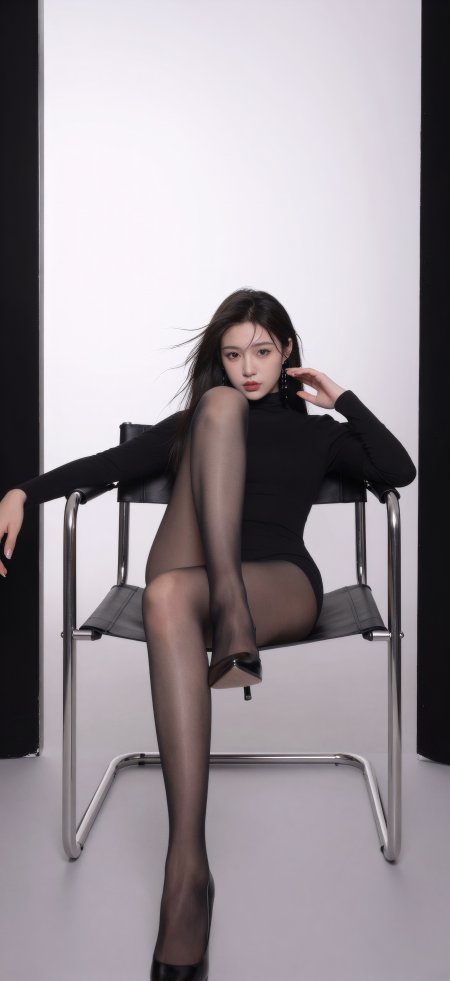 黑丝连体衣坐姿长腿御姐美女手机壁纸