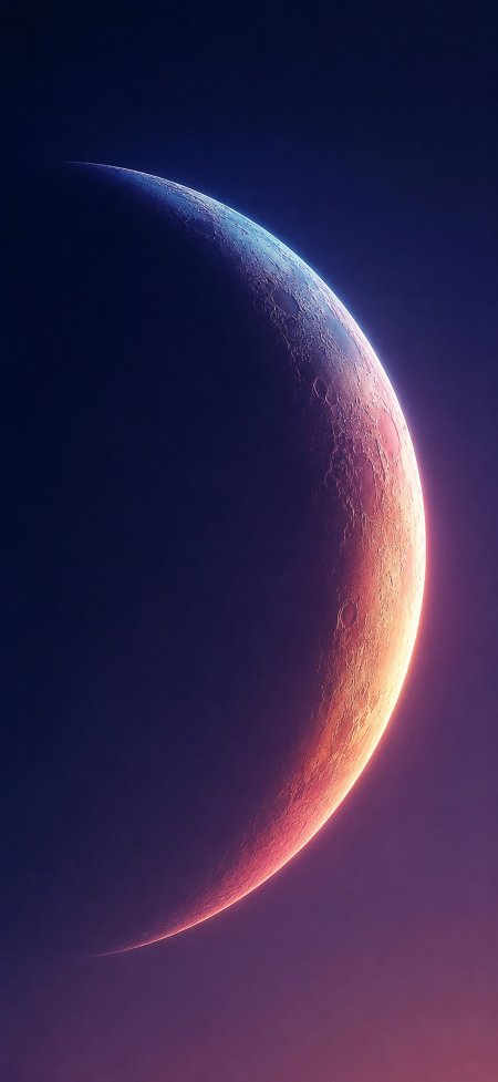 紫橙弯月陨石坑梦幻星空创意手机壁纸