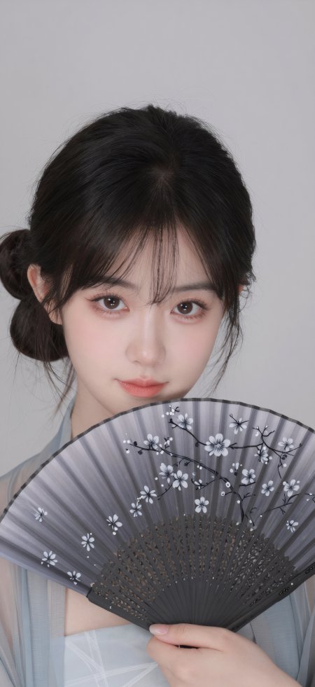 汉服持扇梅花清冷气质特写美女手机壁纸