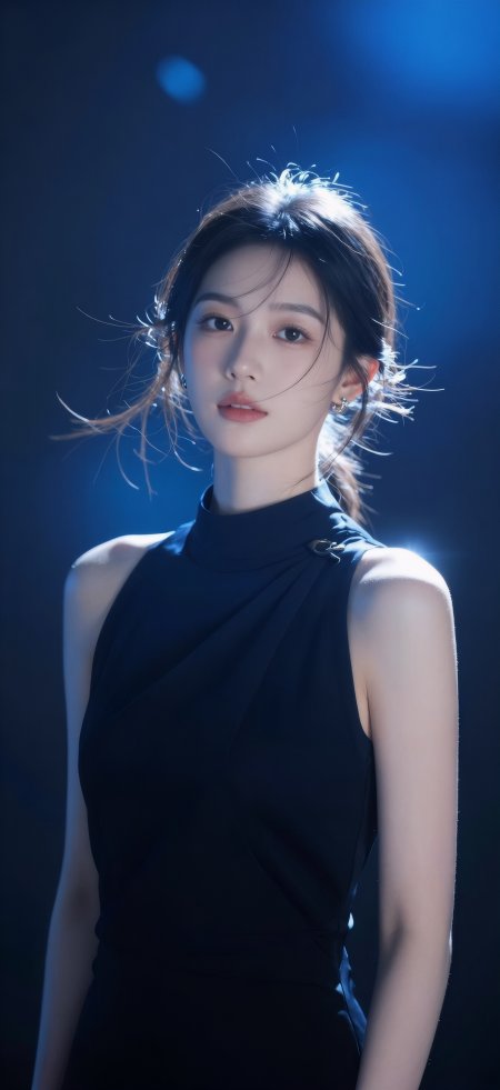 蓝光逆光冷艳气质侧颜美女手机壁纸