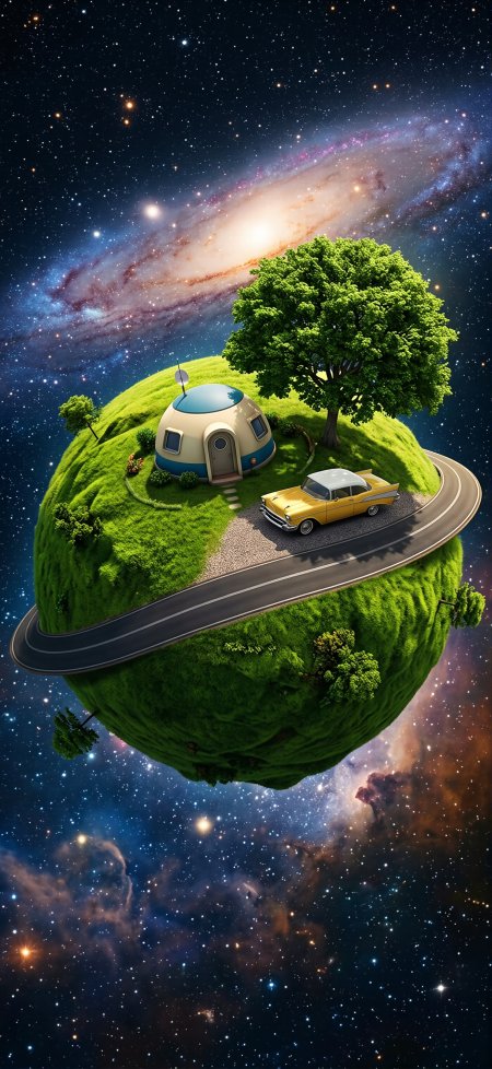 微缩星球小屋星空银河创意手机壁纸