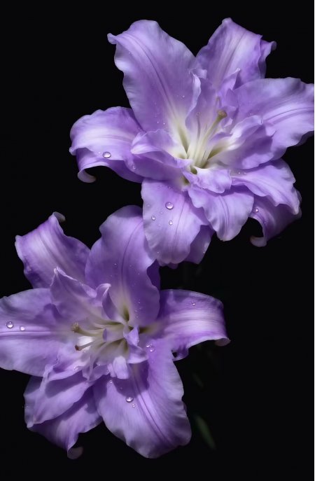 紫百合露珠黑底唯美特写鲜花手机壁纸