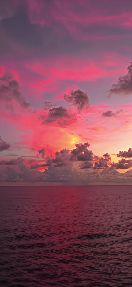 粉紫晚霞海面唯美日落风景手机壁纸