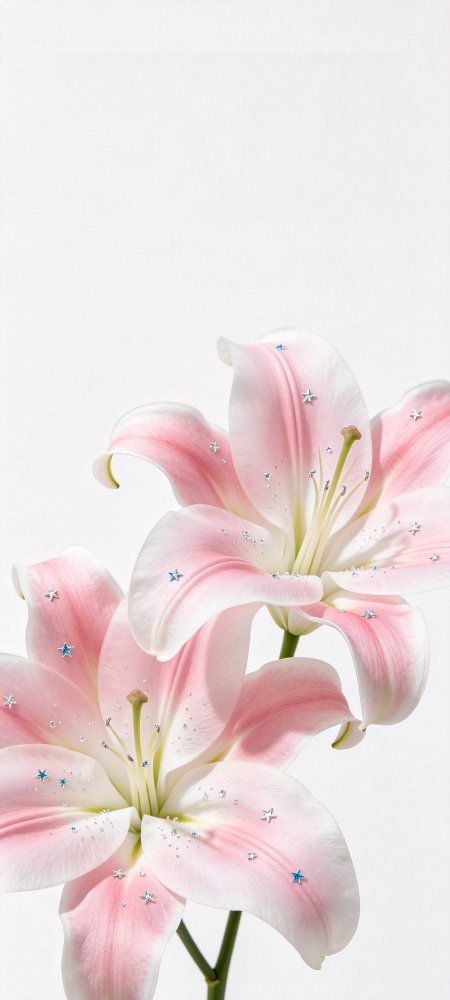 粉白百合星光点缀唯美鲜花手机壁纸