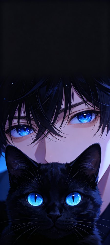 蓝瞳少年抱黑猫暗黑动漫手机壁纸