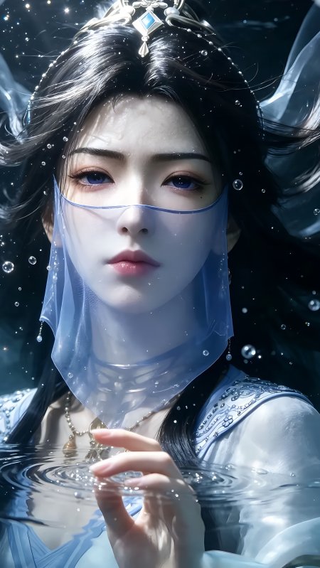 水下蓝纱古风仙气少女动漫手机壁纸