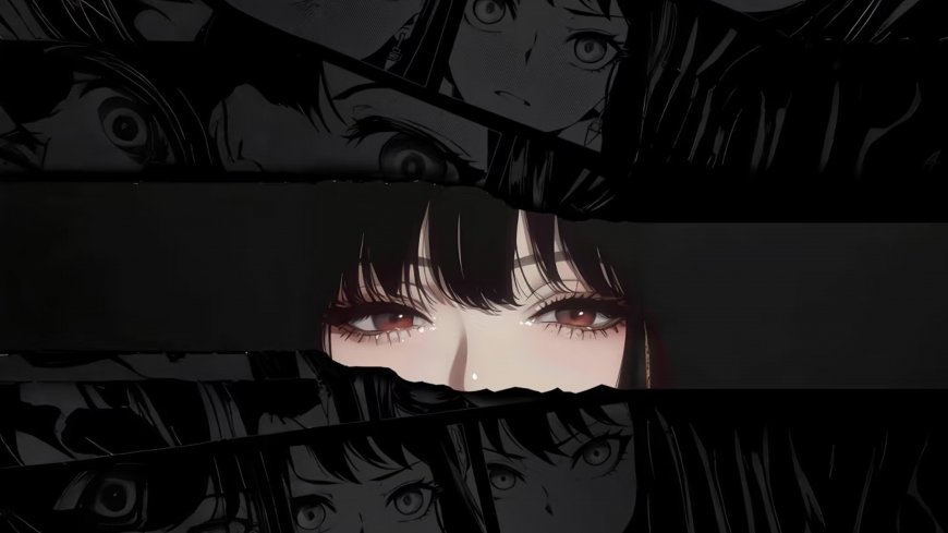 黑发红瞳少女漫画分镜拼贴眼神二次元动漫电脑壁纸
