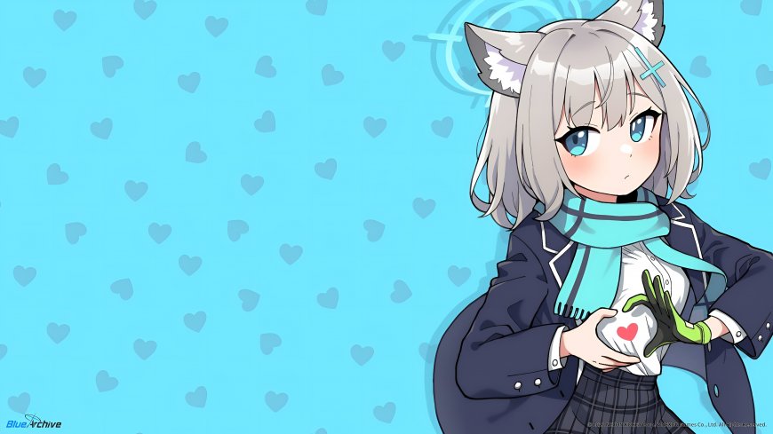 蔚蓝档案砂狼白子比心兽耳制服少女游戏电脑壁纸