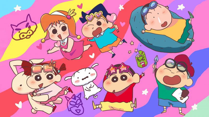 蜡笔小新和朋友们彩色梦幻派对二次元动漫电脑壁纸