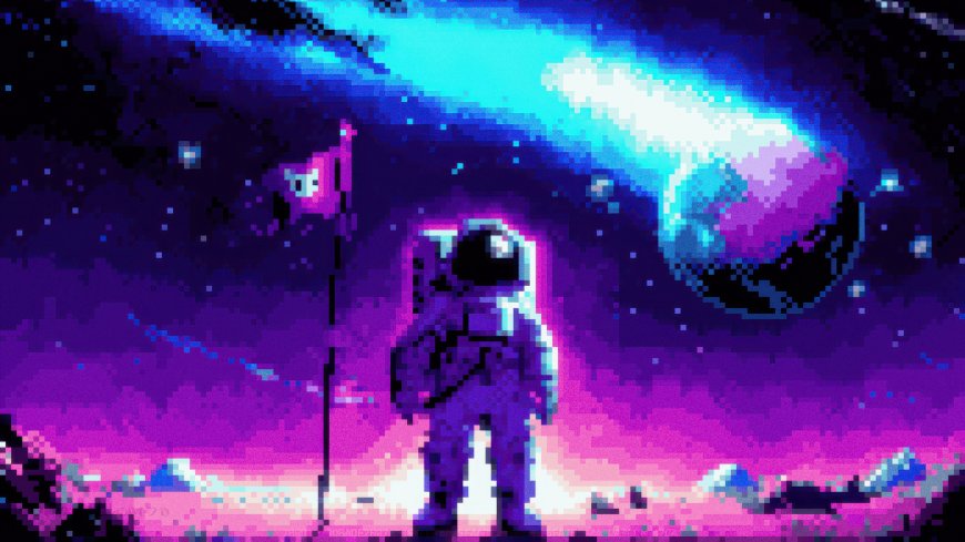 像素宇航员紫空科幻创意电脑壁纸