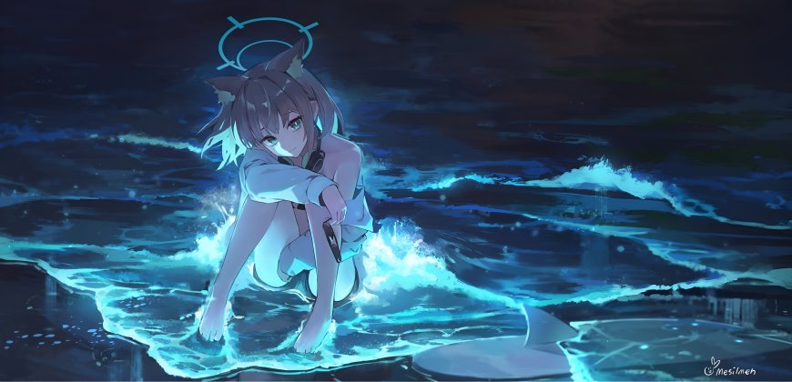蔚蓝档案砂狼白子夜海荧光少女狼耳游戏电脑壁纸