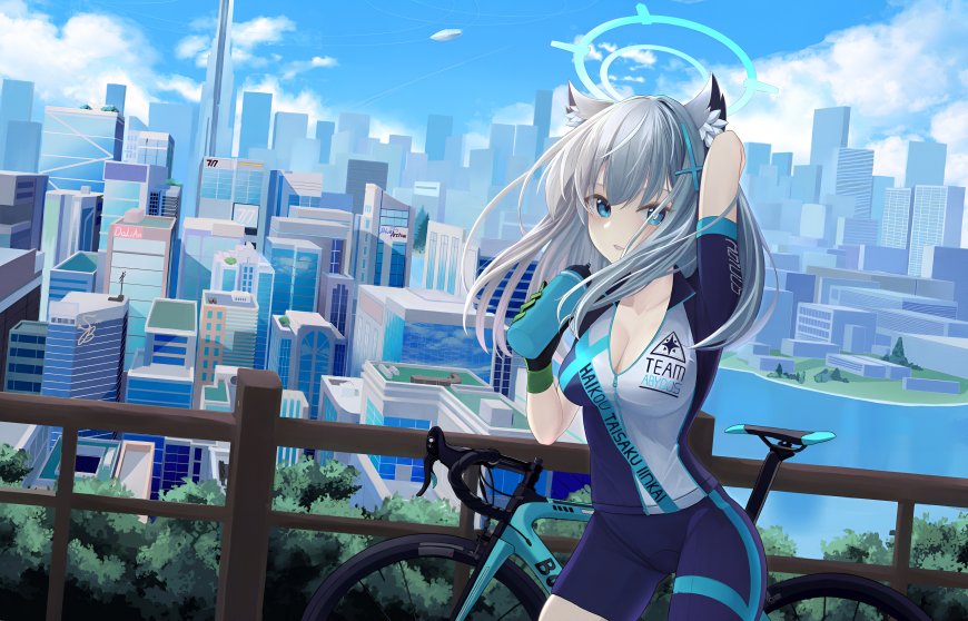 蔚蓝档案砂狼白子骑行服少女都市公路车游戏电脑壁纸