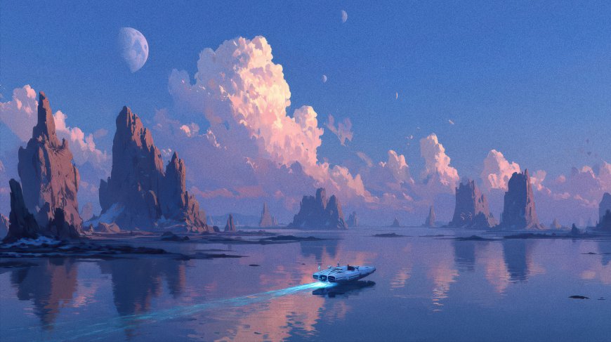 岩石星球快艇科幻创意电脑壁纸