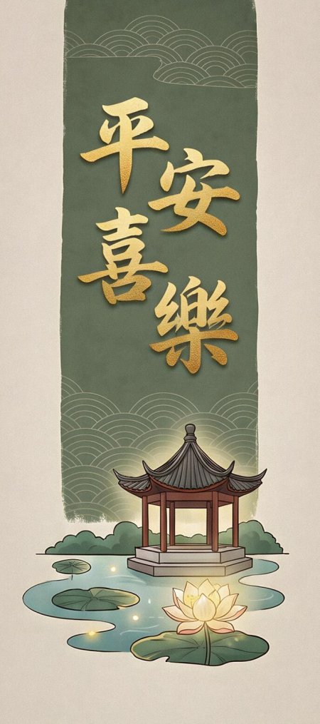 国风平安喜乐荷花亭台禅意古风手机壁纸