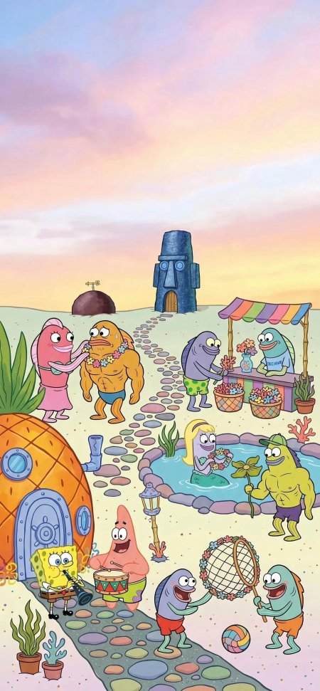 海绵宝宝派大星夏日派对动漫手机壁纸