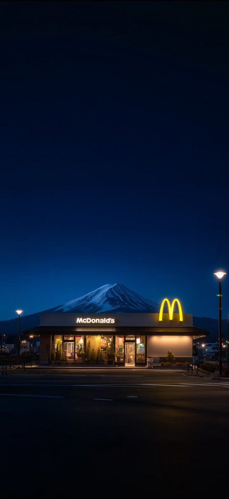 富士山夜景麦当劳唯美风景手机壁纸