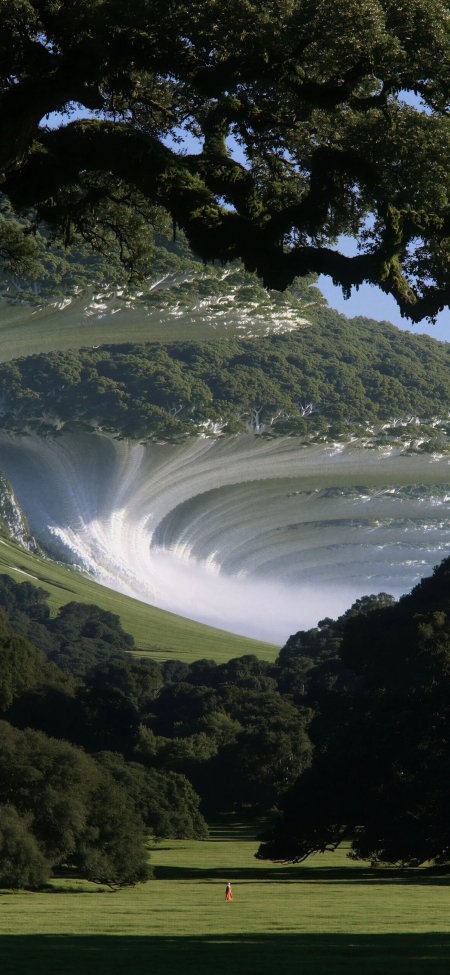 超现实折叠山海巨浪风景手机壁纸