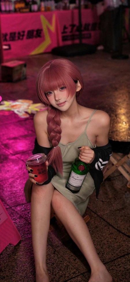 电锯人玛奇玛粉发盘腿夜景美女手机壁纸