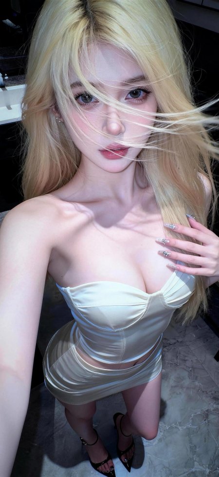 金发美女白色抹胸自拍美女手机壁纸