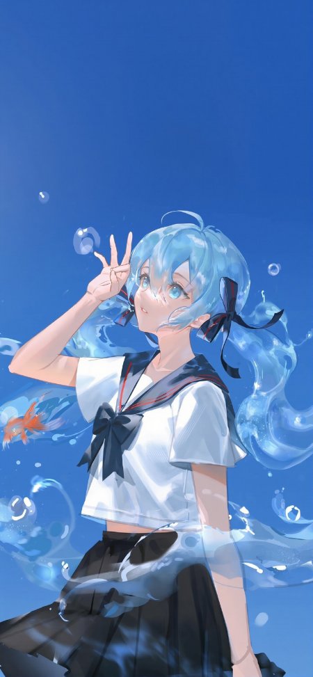 蓝发双马尾水手服少女动漫手机壁纸