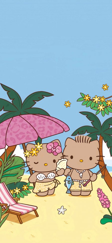 凯蒂猫夏威夷沙滩度假动漫手机壁纸