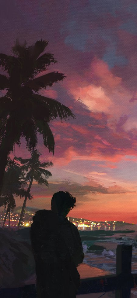 海边夕阳男生背影剪影情感文艺手机壁纸