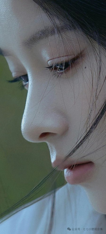冷调侧颜发丝氛围感美女手机壁纸