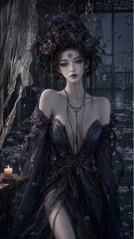 暗黑花冠冷艳古风少女动漫手机壁纸
